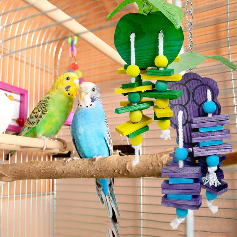 Hamiledyi Natural Wood Block Bird Cage Toys Parrot Chewing Toy Orange&Apple& Banana&Grapes Shaped Hanging Foraging Toy for Small&Medium Birds Parakeets Cockatiels,4pcs - Image 2